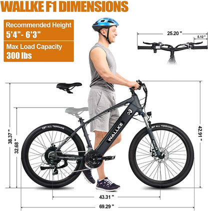 Wallke F1 Electric Bike with 26*2.1 Inch Tires