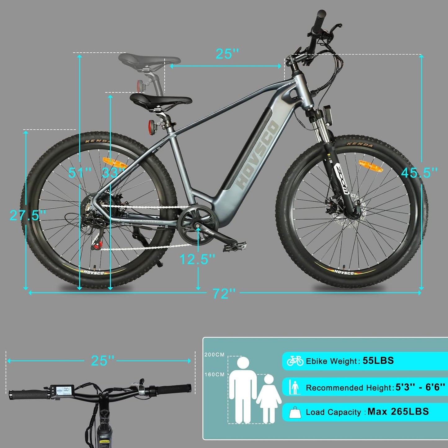 HOVSCO 27.5/28 Inch E-Mountain Bike-Light blue